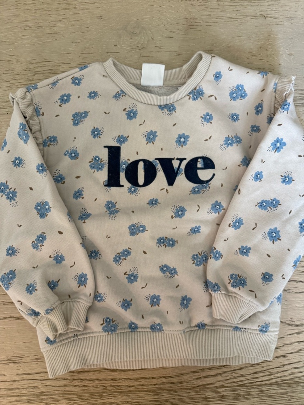 Zara Cream Sweatshirt with Blue Floral Print and Navy "love"